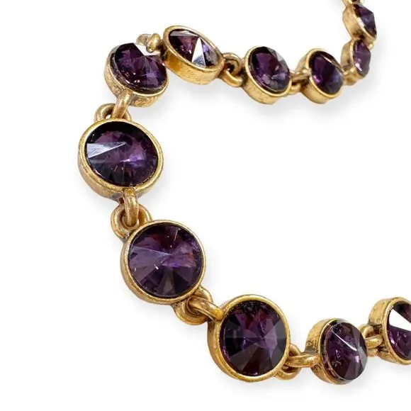 Vintage Amethyst Inlay Long Gold Tone Chain Necklace - Picture 4 of 8